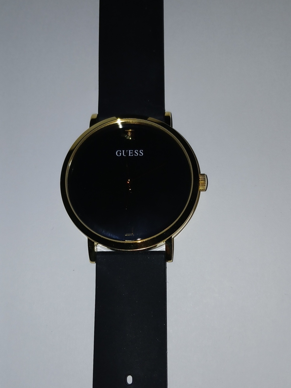 Guess Men's Black Dial Watch with Gold-Tone Case and Black Strap